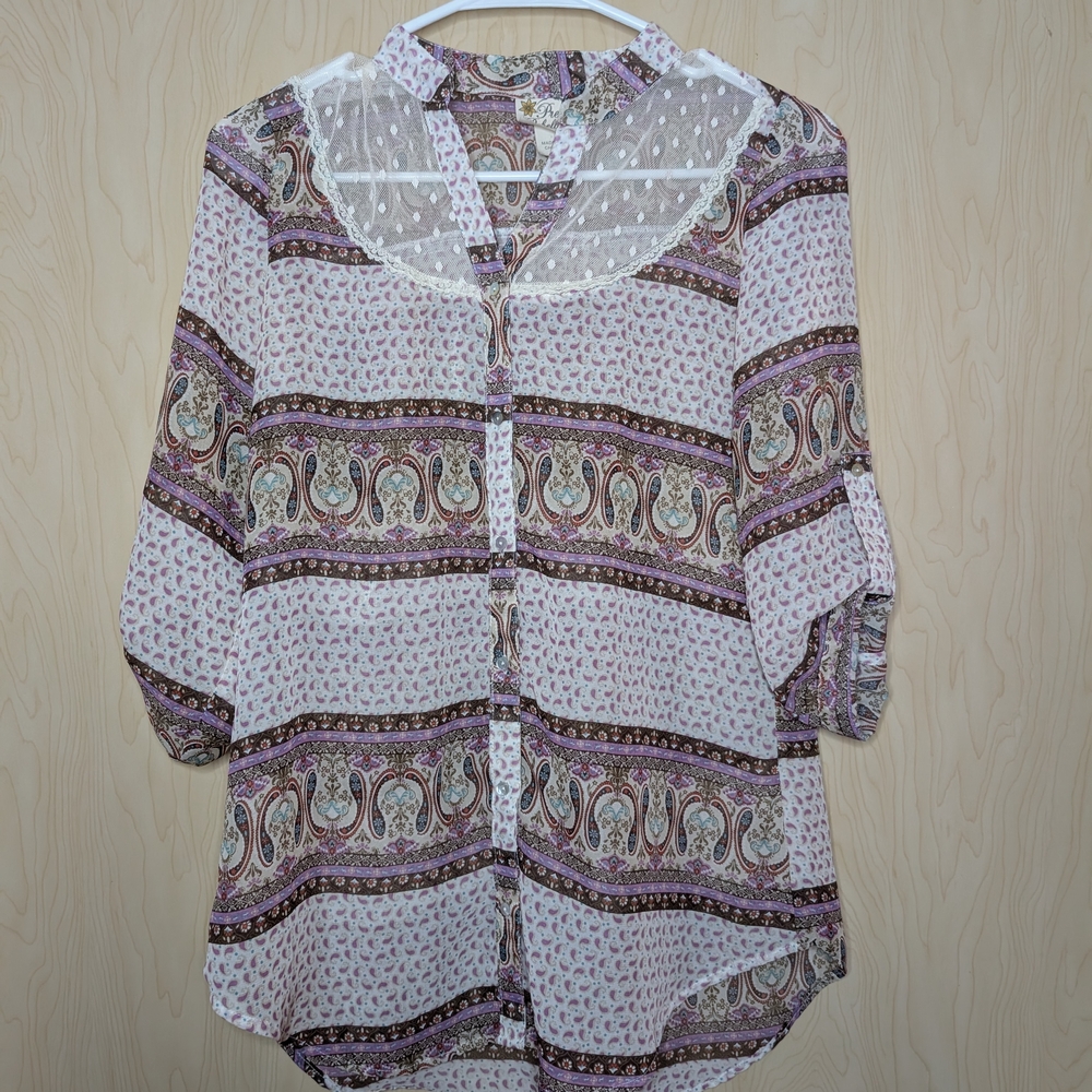 Hippie Cottagecore Boho Paisley Sheer Blouse